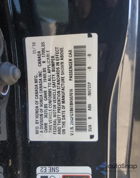 2011 Honda Civic Lx z USA, uszkodzony, nr VIN 2HGFG1B61BH507616